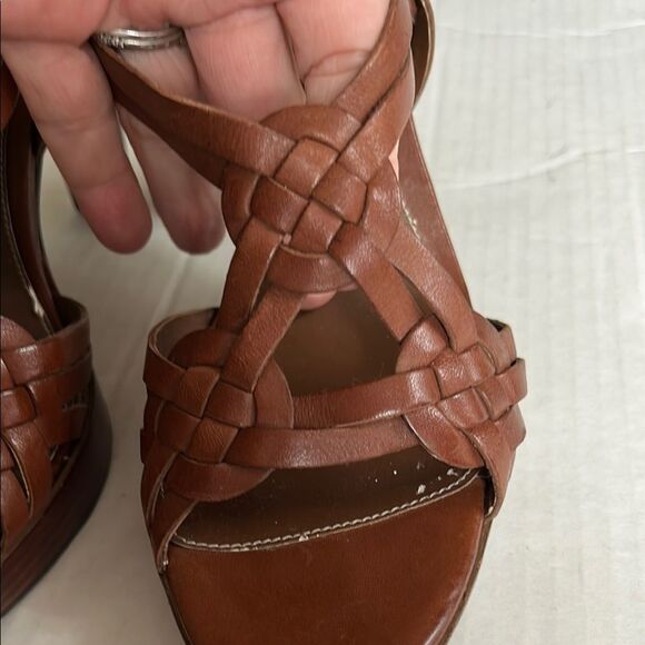 LAUREN RALPH LAUREN 9 Brown Woven Heeled Sandals Braided Slingback Open Toe - Picture 5 of 15